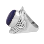 Antique style pure silver lapis lazuli ring for women